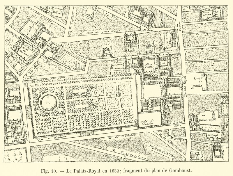 Palais-Royal vuonna 1652; fragmentti Gomboustin suunnitelmasta tekijältä French School
