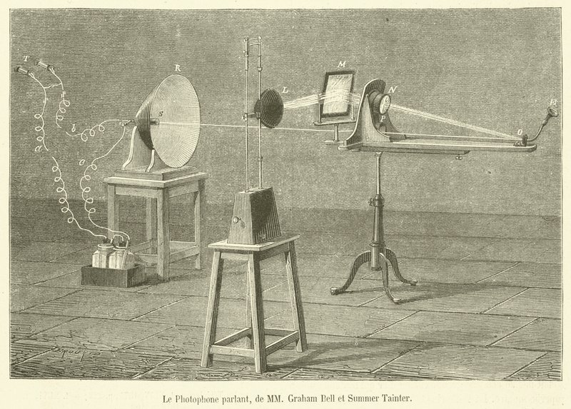 The Talking Photophone, herrat Graham Bell ja Summer Tainter (kaiverrus) tekijältä French School