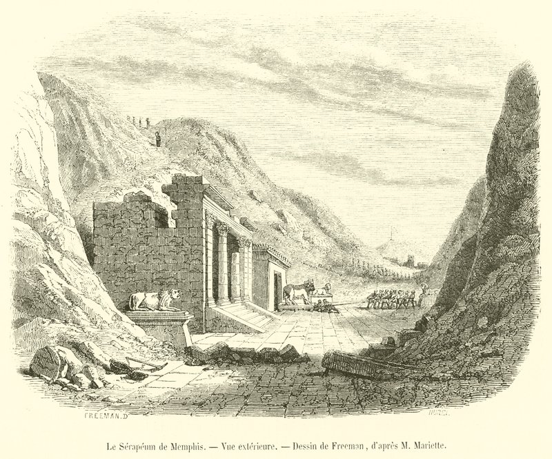 Memphisin serapeum, ulkonäkymä (kaiverrus) tekijältä French School
