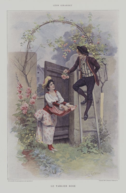 Le Tablier Rose (vaaleanpunainen esiliina) (väri litho) tekijältä French School