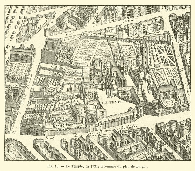 Temppeli vuonna 1734; faksimile Turgotin suunnitelmasta tekijältä French School