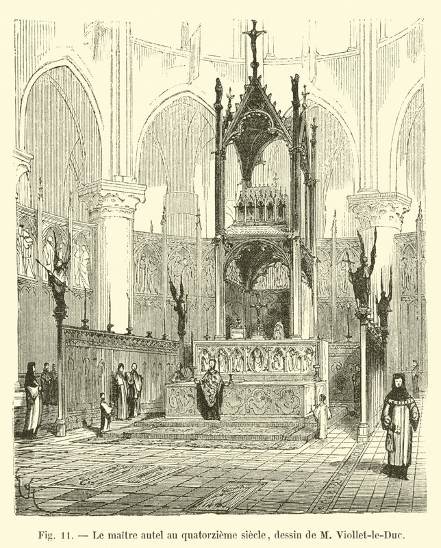 Pääalttari 1300-luvulla, piirustus M Viollet-le-Duc tekijältä French School