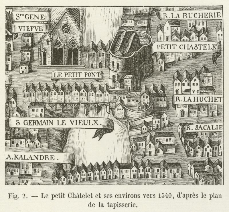 Le petit Chatelet ja sen ympäristö noin 1540, kuvakudossuunnitelman mukaan tekijältä French School
