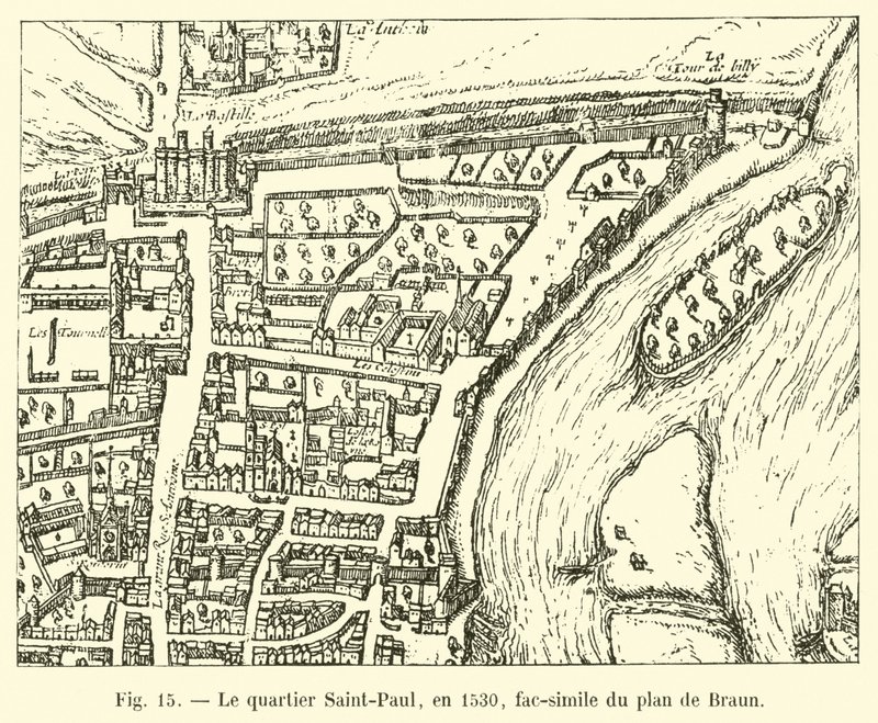 Saint-Paulin kaupunginosa vuonna 1530, faksimile Braunin suunnitelmasta tekijältä French School