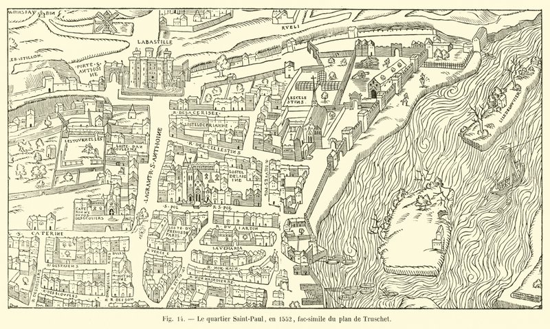 Saint-Paulin kaupunginosa vuonna 1552, faksimile Truschetin suunnitelmasta tekijältä French School