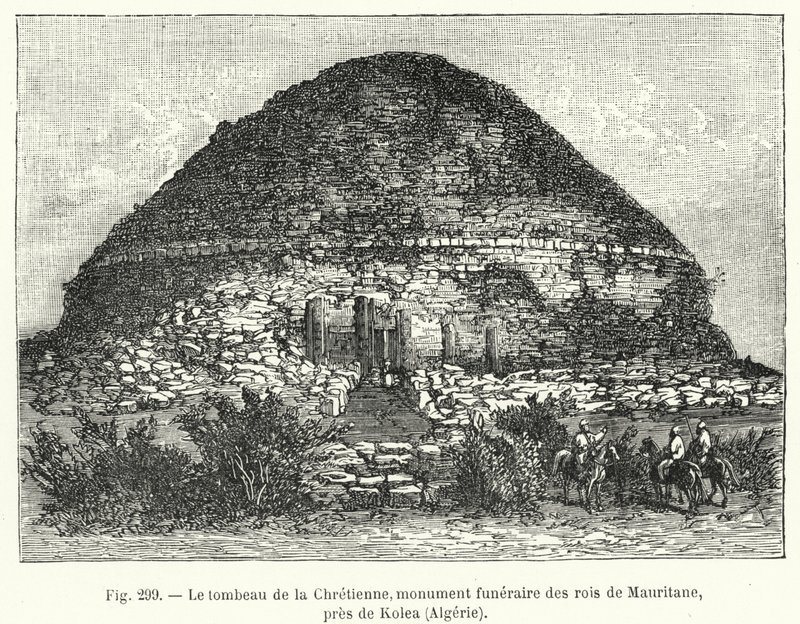 Chretiennen hauta, Mauritanen kuninkaiden hautamuistomerkki, lähellä Koleaa, Algeria (kaiverrus) tekijältä French School