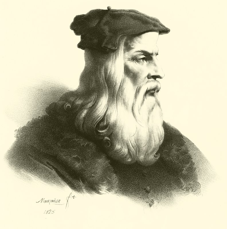 Leonardo Da Vinci, muotokuva (kaiverrus) tekijältä French School