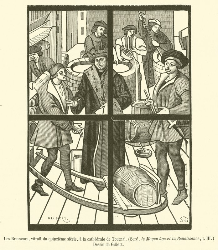The Brewers, 1400-luvun lasimaalaus Tournain katedraalissa (kaiverrus) tekijältä French School