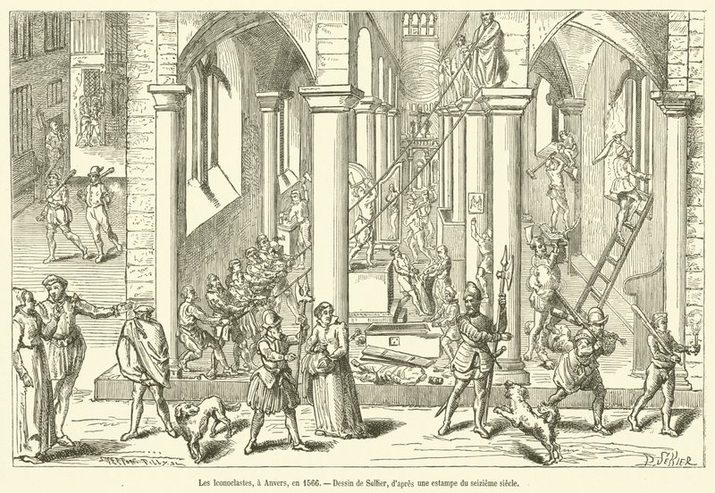 Ikonoklastit Antwerpenissä vuonna 1566 (kaiverrus) tekijältä French School