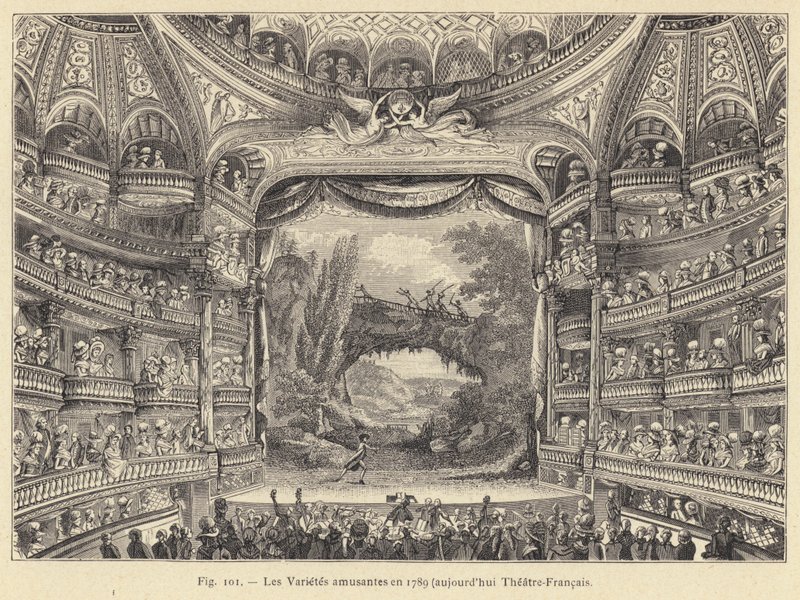 Hauskat lajikkeet vuonna 1789, nyt Theatre-Francais (kaiverrus) tekijältä French School