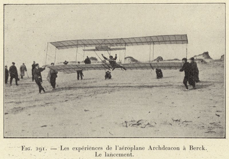 Kokemuksia Archdeacon-lentokoneesta Berckissä, laukaisu (kaiverrus) tekijältä French School