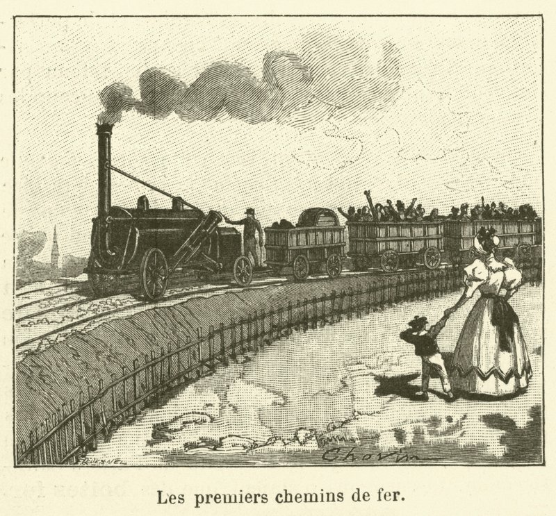 Ensimmäiset rautatiet (kaiverrus) tekijältä French School