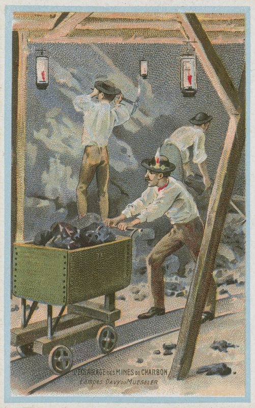 Valaise hiilikaivoksia, Davy- tai Müeser-lamppuja tekijältä French School