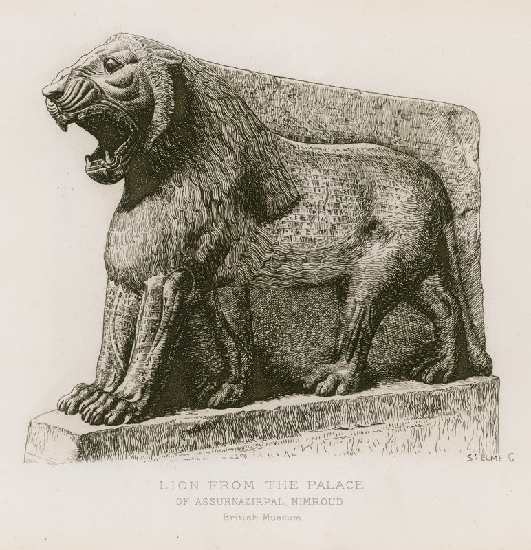 Leijona Ashurnasirpalin palatsista, Nimrud, British Museum tekijältä French School