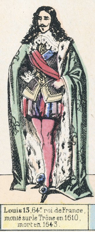 Ludvig 13, 64. Ranskan kuningas, nousi valtaistuimelle vuonna 1610, kuoli vuonna 1643 (värillinen kaiverrus) tekijältä French School