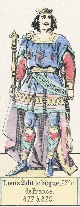 Louis 2, dit le begue, 27. Ranskan kuningas, 877-879 (värillinen kaiverrus) tekijältä French School
