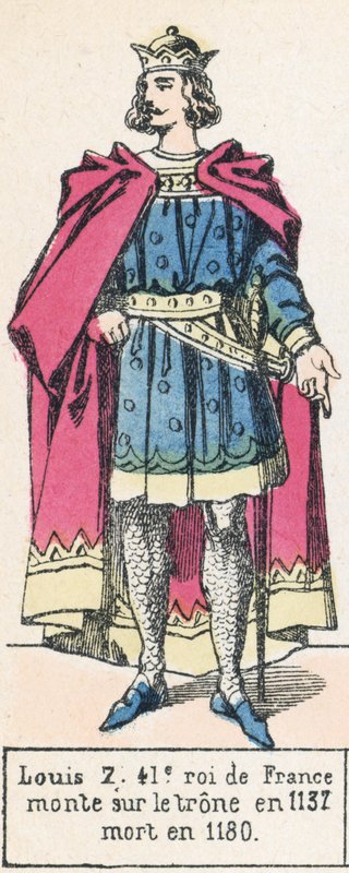 Ludvig 7, Ranskan 41. kuningas, nousi valtaistuimelle vuonna 1137, kuoli vuonna 1180 (värillinen kaiverrus) tekijältä French School