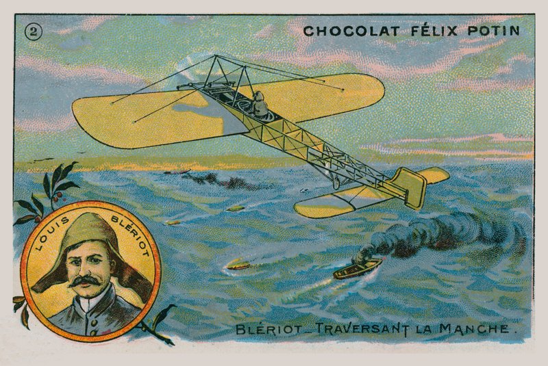 Louis Bleriot teki ensimmäisen lennon Englannin kanaalin yli lentokonetta raskaammalla lentokoneella, 1909 tekijältä French School