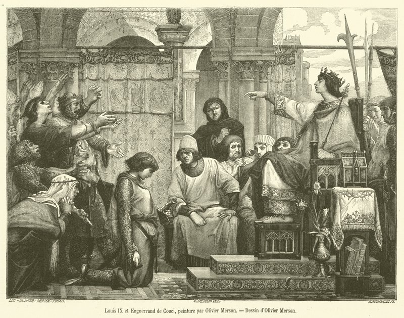 Louis IX ja Enguerrand de Couci (kaiverrus) tekijältä French School
