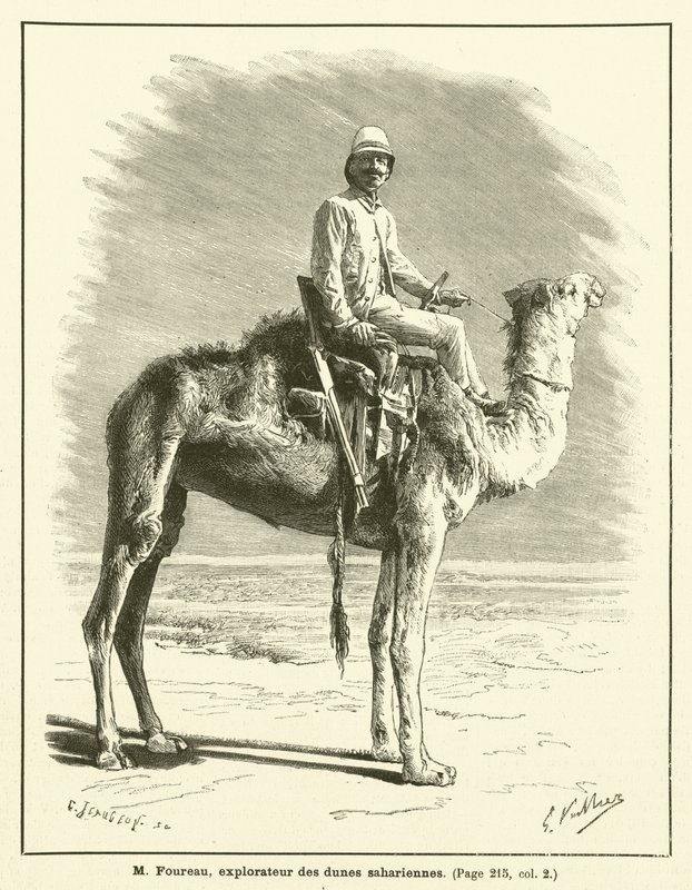 M Foureau, Saharan dyynien tutkija (kaiverrus) tekijältä French School