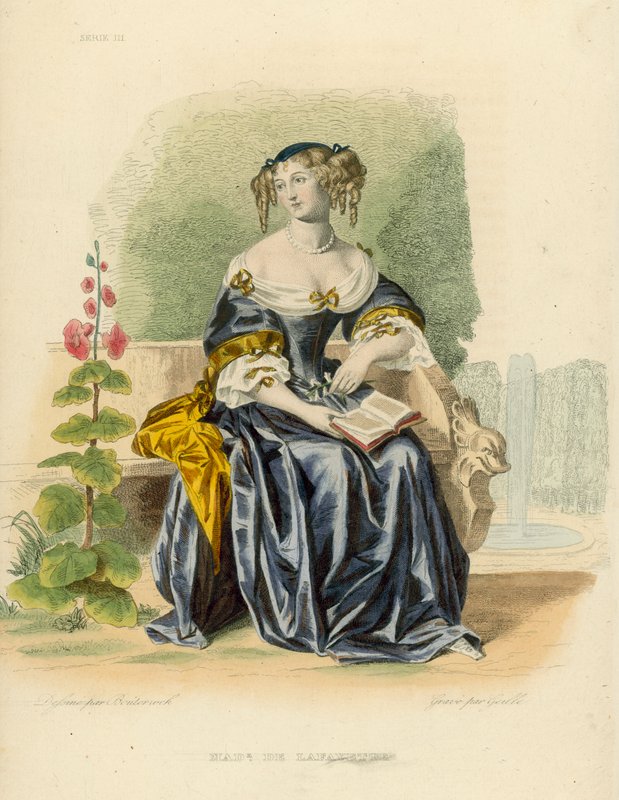Madame de La Fayette (värillinen kaiverrus) tekijältä French School