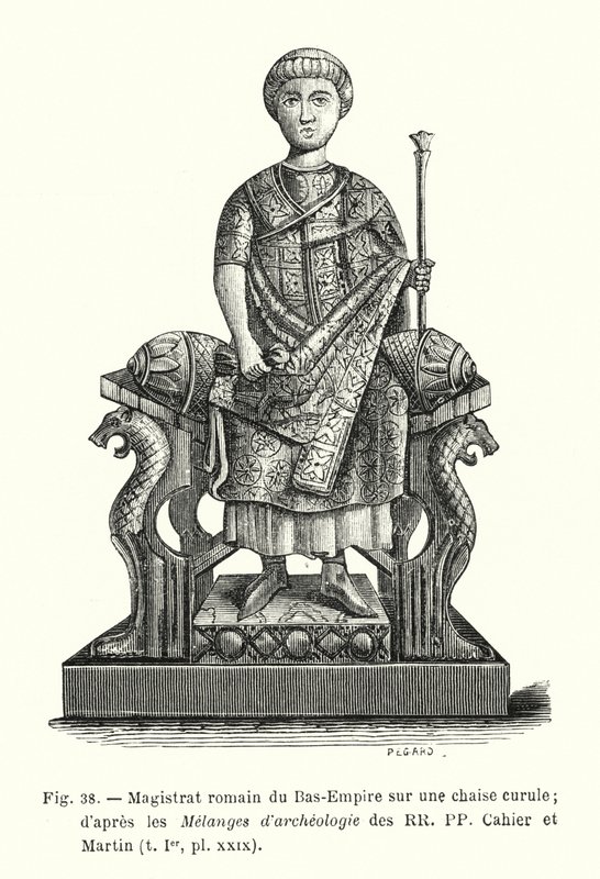 Ala-Imperiumin roomalainen tuomari curule-tuolissa; RR PP Cahierin ja Martinin Melanges d