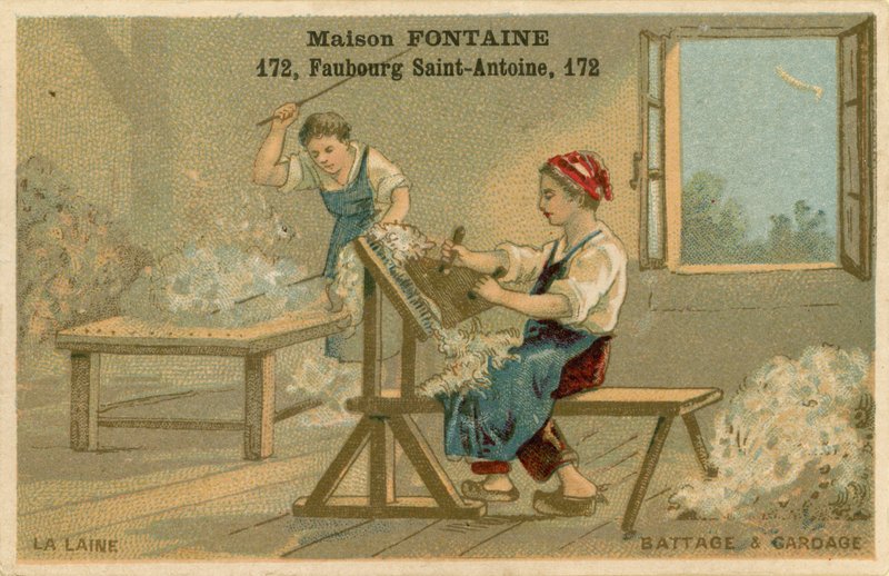 Maison Fontaine kauppakortti, puinti ja karstaus tekijältä French School