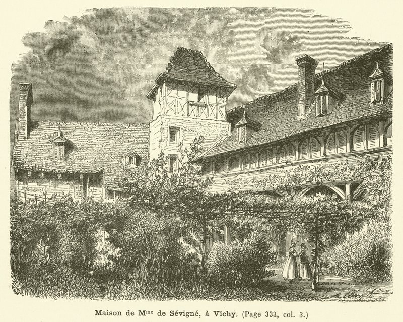 Madame de Sevignen talo Vichyssä (kaiverrus) tekijältä French School
