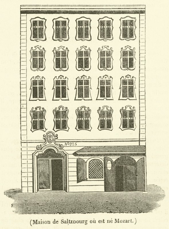 Saltzburgin talo, jossa Mozart syntyi (kaiverrus) tekijältä French School