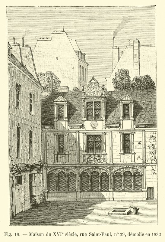 1500-luvun talo, rue Saint-Paul, nro 39, purettu vuonna 1832 tekijältä French School