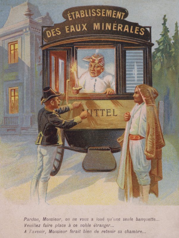 Miestä pyydetään jakamaan huoneensa vieraan kanssa (chromolitho) tekijältä French School