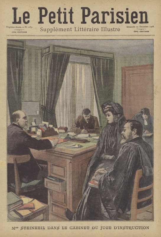 Marguerite Steinheil tuomarin kabinetissa (väri litho) tekijältä French School