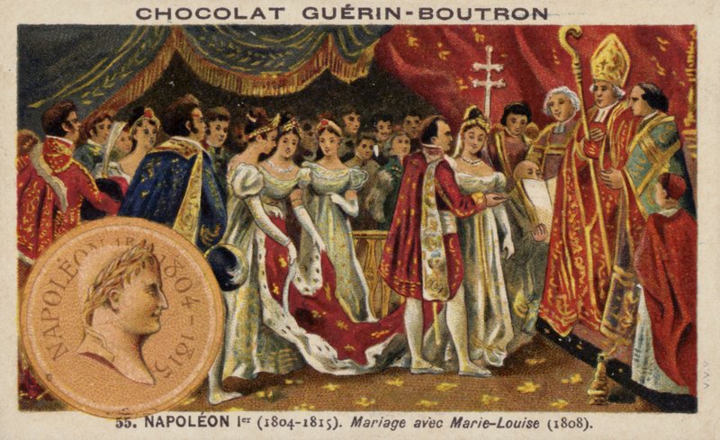 Napoleonin ja Itävallan Marie Louisen avioliitto (chromolitho) tekijältä French School