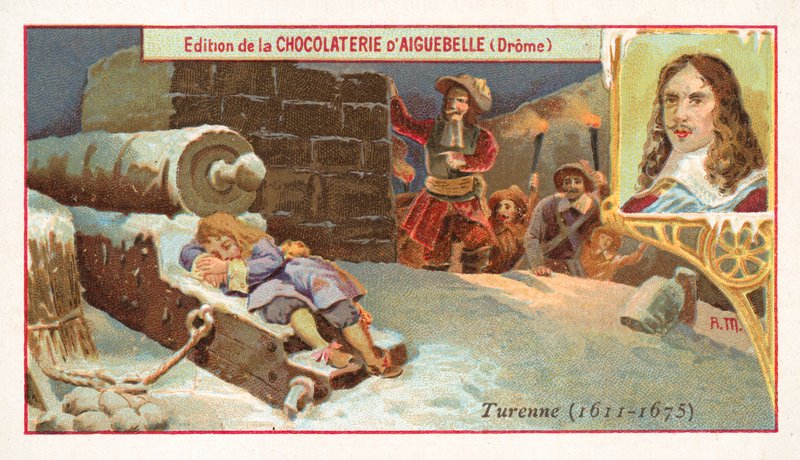 Marsalkka Turenne nukkumassa tykissä taistelun aattona tekijältä French School