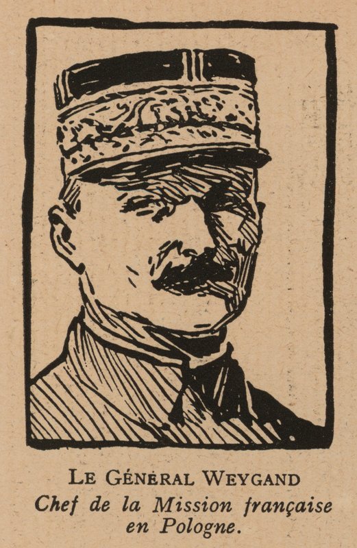 Maxime Weygand, ranskalainen kenraali ja Puolan toisen tasavallan tueksi Puolan ja Neuvostoliiton välisen sodan aikana vuonna 1920 lähetetyn liittoutuneiden valtuuskunnan jäsen (litografia). tekijältä French School
