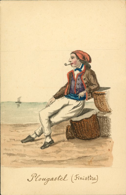 Plougastelin miesten puku, Finistere (värilitro). tekijältä French School