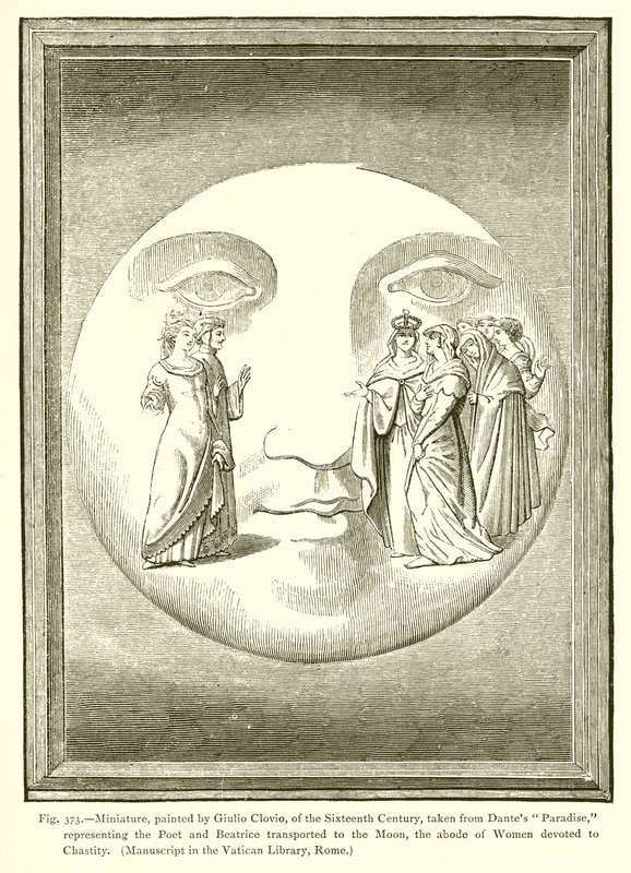 Giulio Clovion maalaama miniatyyri 1500-luvulta, otettu Dantes Paratiisista, tekijältä French School
