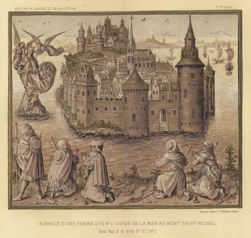 Naisen ihme, joka N-D Garda merestä Mont Saint-Micheliin (väri litho) tekijältä French School