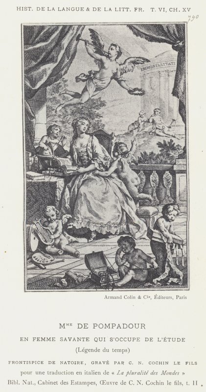 Mme De Pompadour, oppineena naisena, joka huolehtii opiskelusta, Legend of Time (litho) tekijältä French School