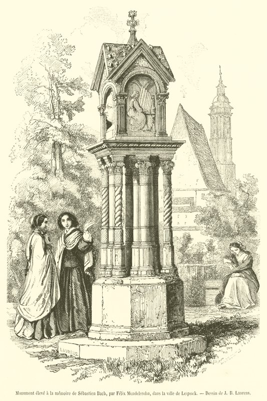 Sebastian Bachin muistolle pystytetty monumentti (kaiverrus) tekijältä French School