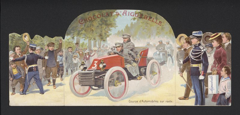 Moottorikilpailu avoimella tiellä (chromolitho) tekijältä French School