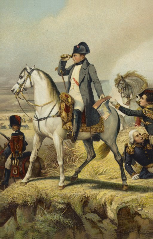 Napoleon I Wagramissa (värillinen litografia) tekijältä French School