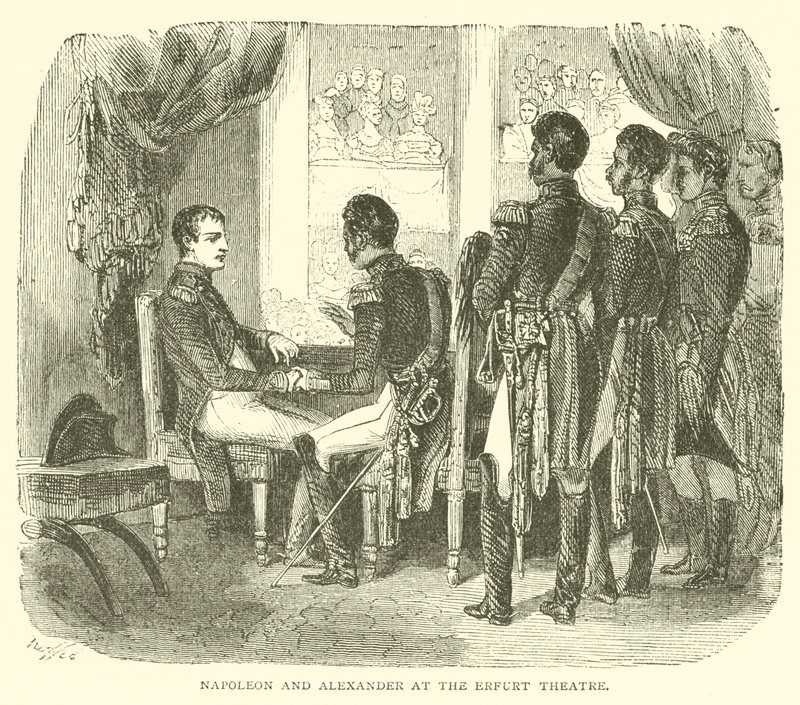 Napoleon ja Aleksanteri Erfurtin teatterissa (kaiverrus) tekijältä French School