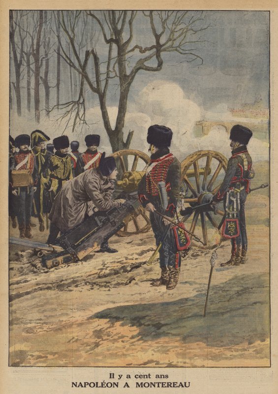 Napoleon Montereaun taistelussa (väri litho) tekijältä French School