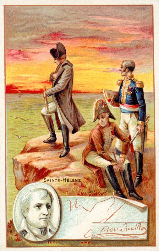 Napoleon maanpaossa St Helenalla (chromolitho) tekijältä French School