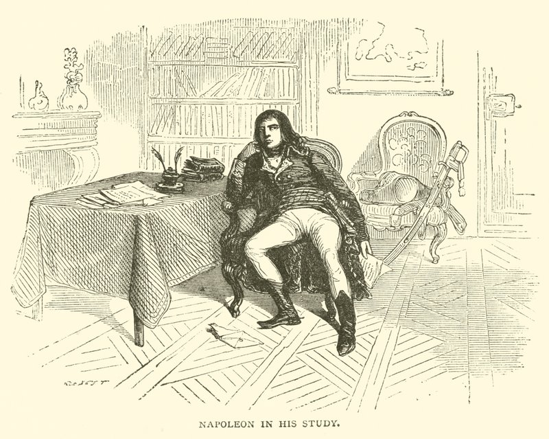 Napoleon työhuoneessaan (kaiverrus) tekijältä French School