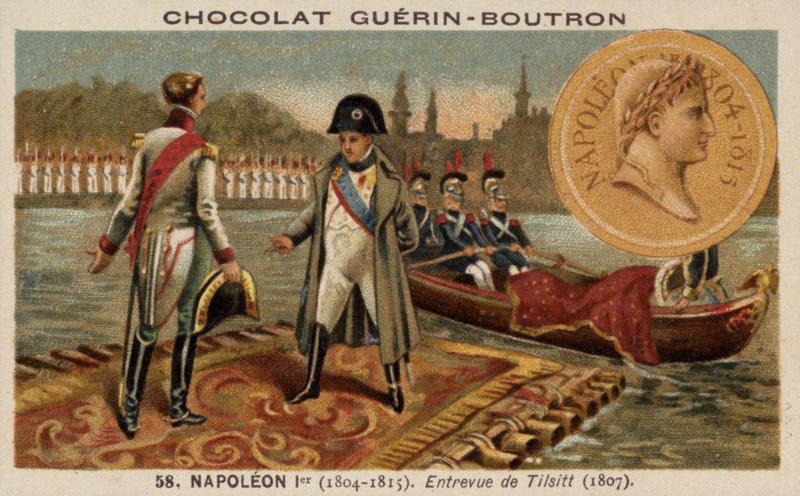 Napoleon tapaa Aleksanteri I:n Venäjän Tilsitissä tekijältä French School