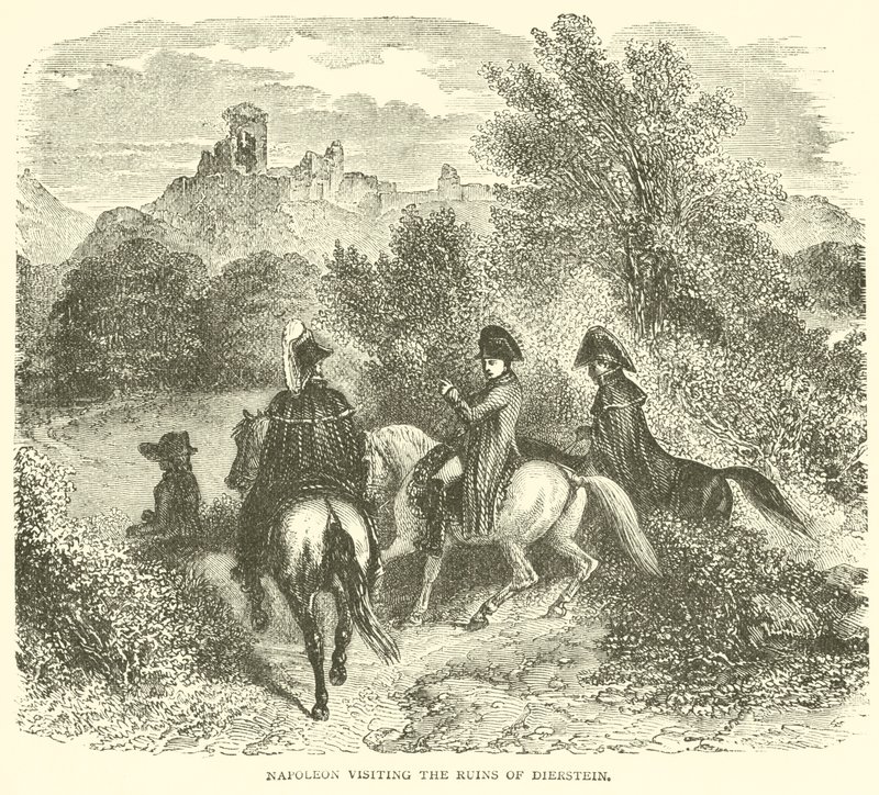 Napoleon vierailee Diersteinin raunioilla (kaiverrus) tekijältä French School