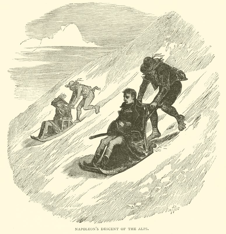 Napoleonin laskeutuminen Alpeille (kaiverrus) tekijältä French School