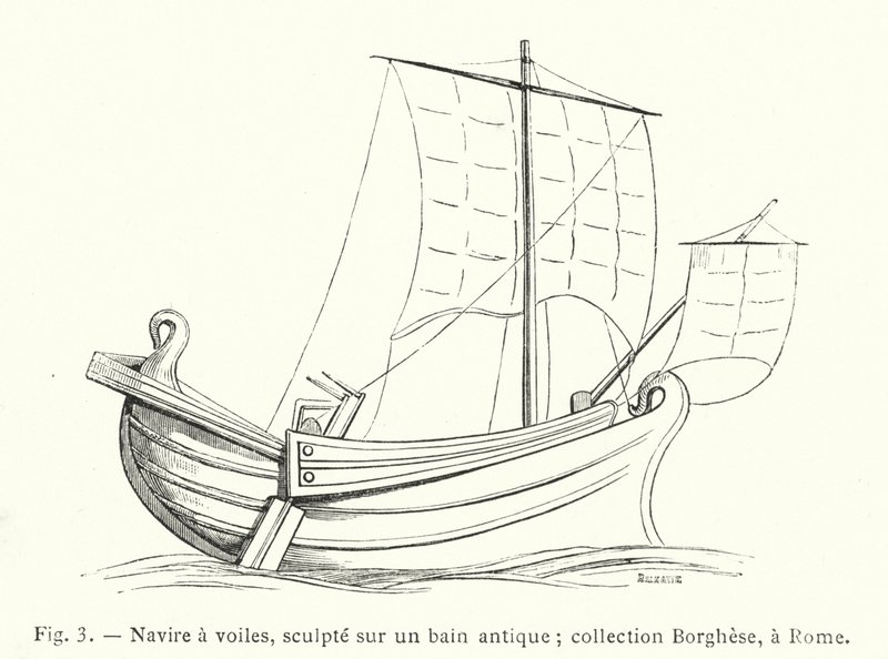 Purjelaiva, kaiverrettu antiikkikylpyyn; Borghese-kokoelma, Rooma (kaiverrus) tekijältä French School